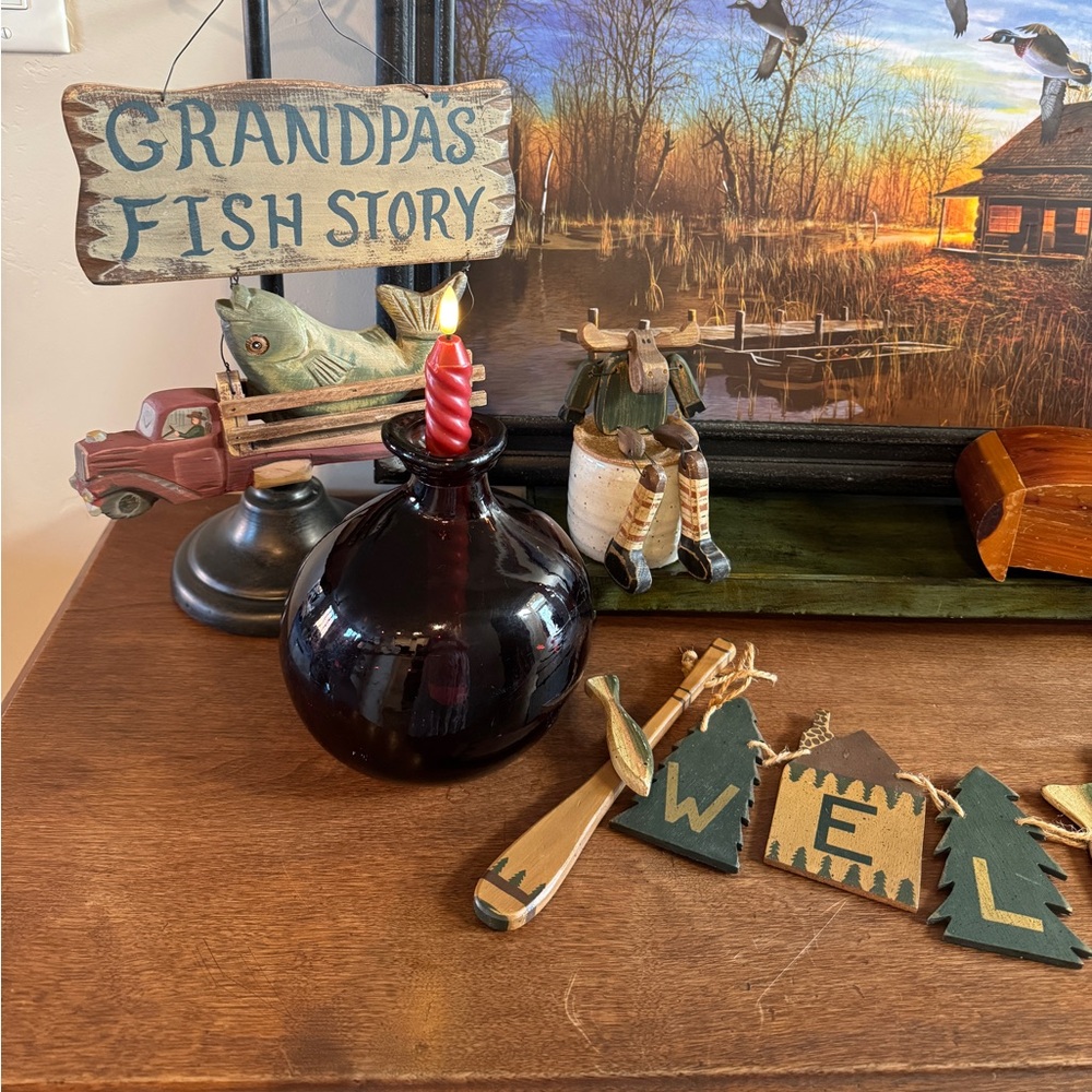 Rustic Cabin Wooden Welcome Sign Oars Fish Vintage Grandpa Fishing Decor - Picture 10 of 17